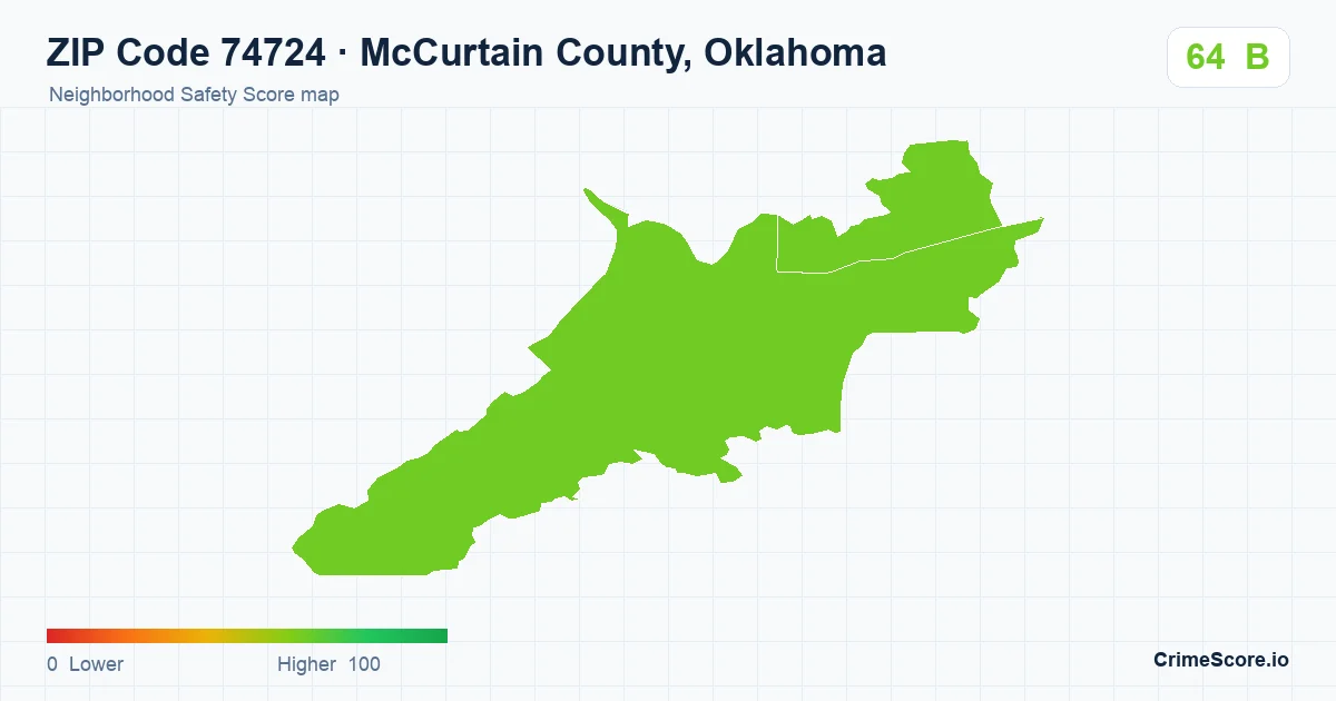 ZIP Code 74724 in McCurtain County, Oklahoma neighborhood Safety Score map