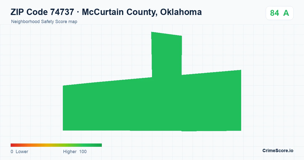 ZIP Code 74737 in McCurtain County, Oklahoma neighborhood Safety Score map