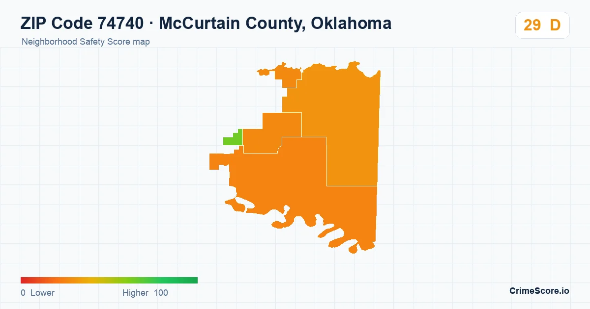 ZIP Code 74740 in McCurtain County, Oklahoma neighborhood Safety Score map