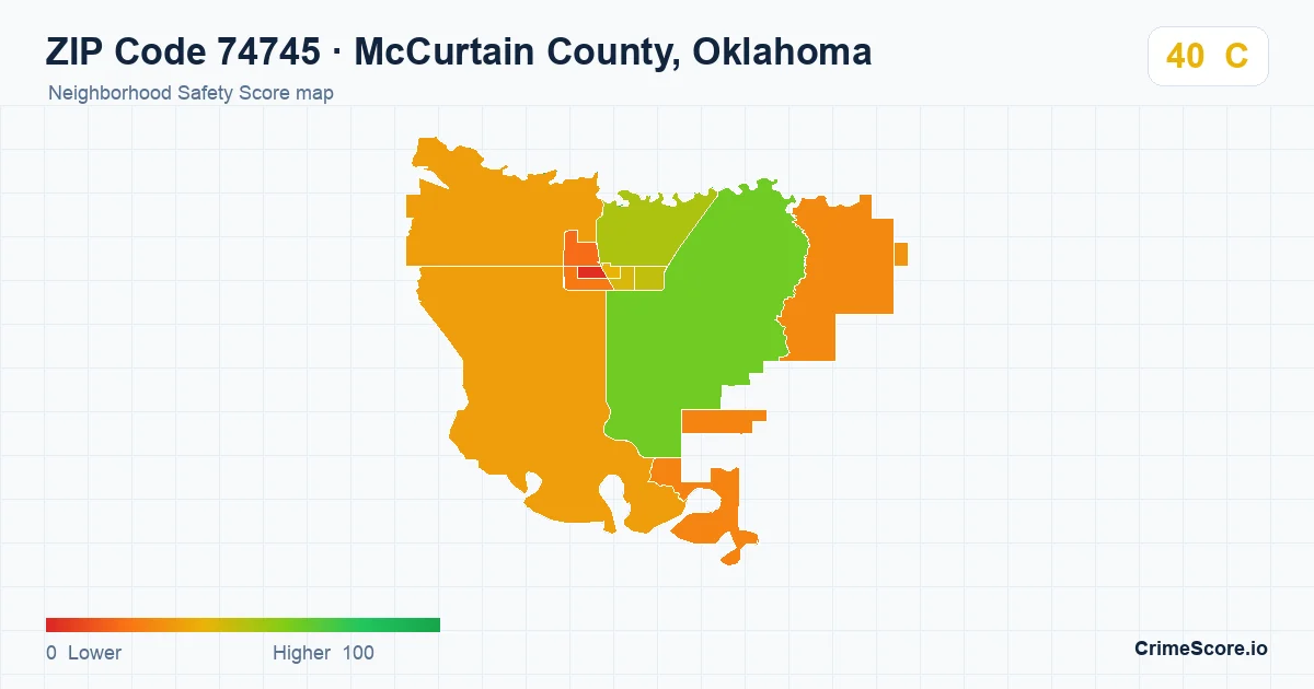 ZIP Code 74745 in McCurtain County, Oklahoma neighborhood Safety Score map