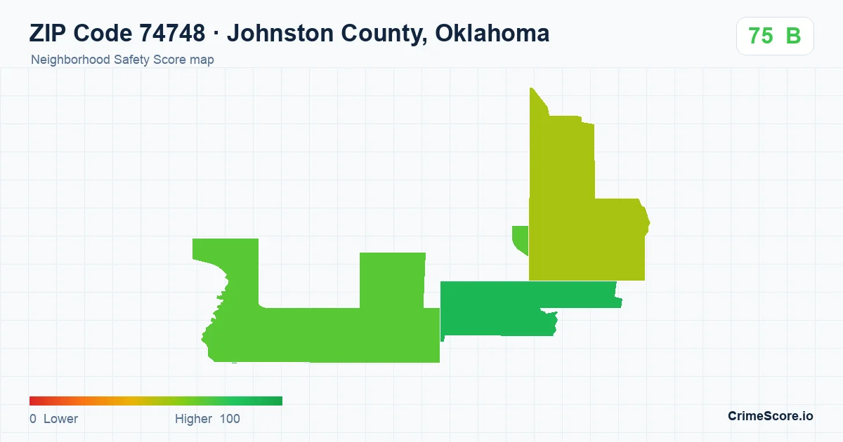 ZIP Code 74748 in Johnston County, Oklahoma neighborhood Safety Score map