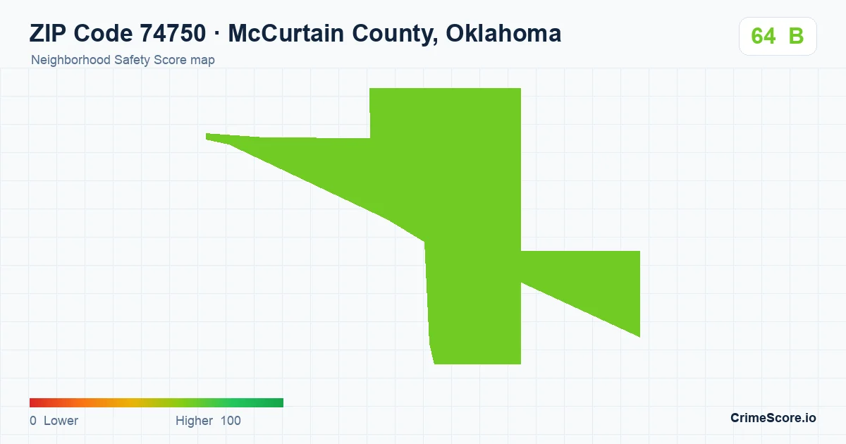 ZIP Code 74750 in McCurtain County, Oklahoma neighborhood Safety Score map