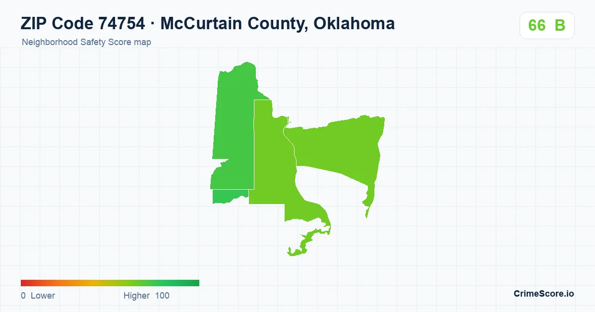 ZIP Code 74754 in McCurtain County, Oklahoma neighborhood Safety Score map
