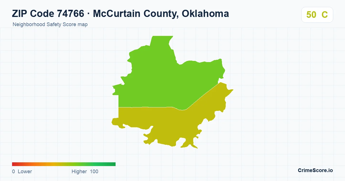 ZIP Code 74766 in McCurtain County, Oklahoma neighborhood Safety Score map