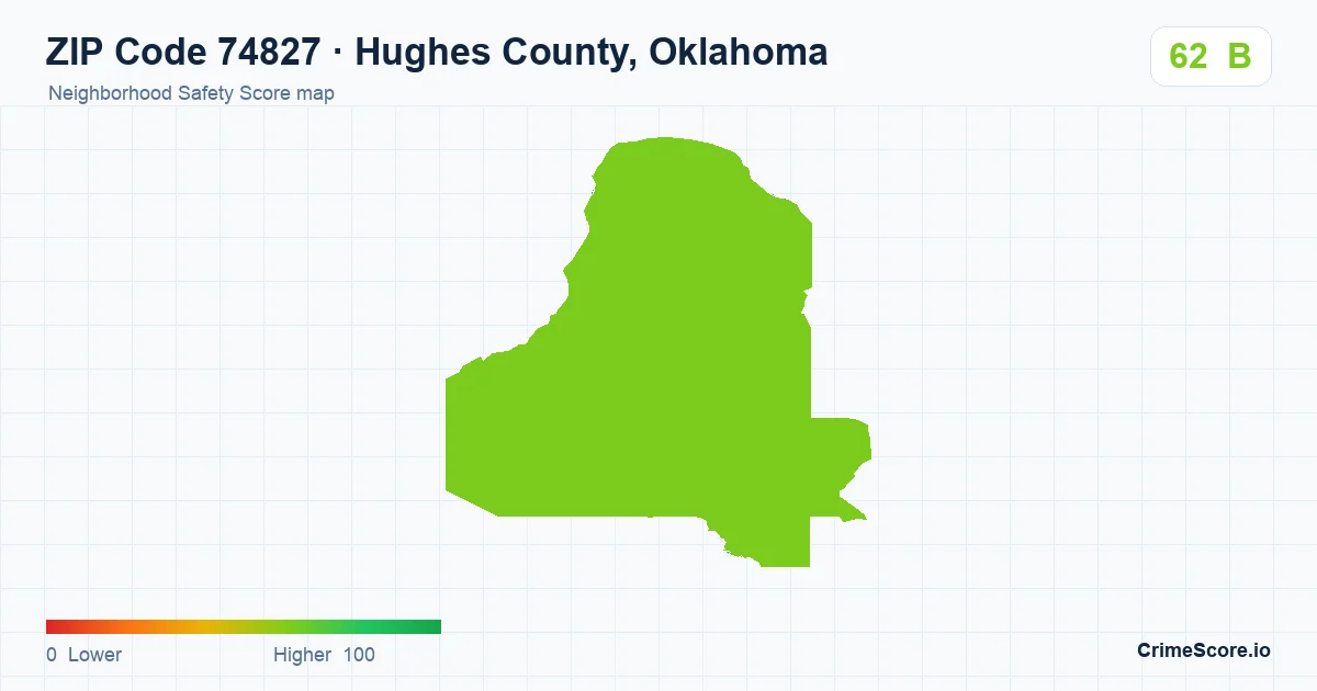 ZIP Code 74827 in Hughes County, Oklahoma neighborhood Safety Score map