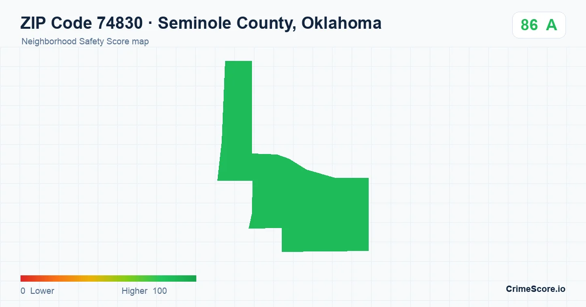 ZIP Code 74830 in Seminole County, Oklahoma neighborhood Safety Score map