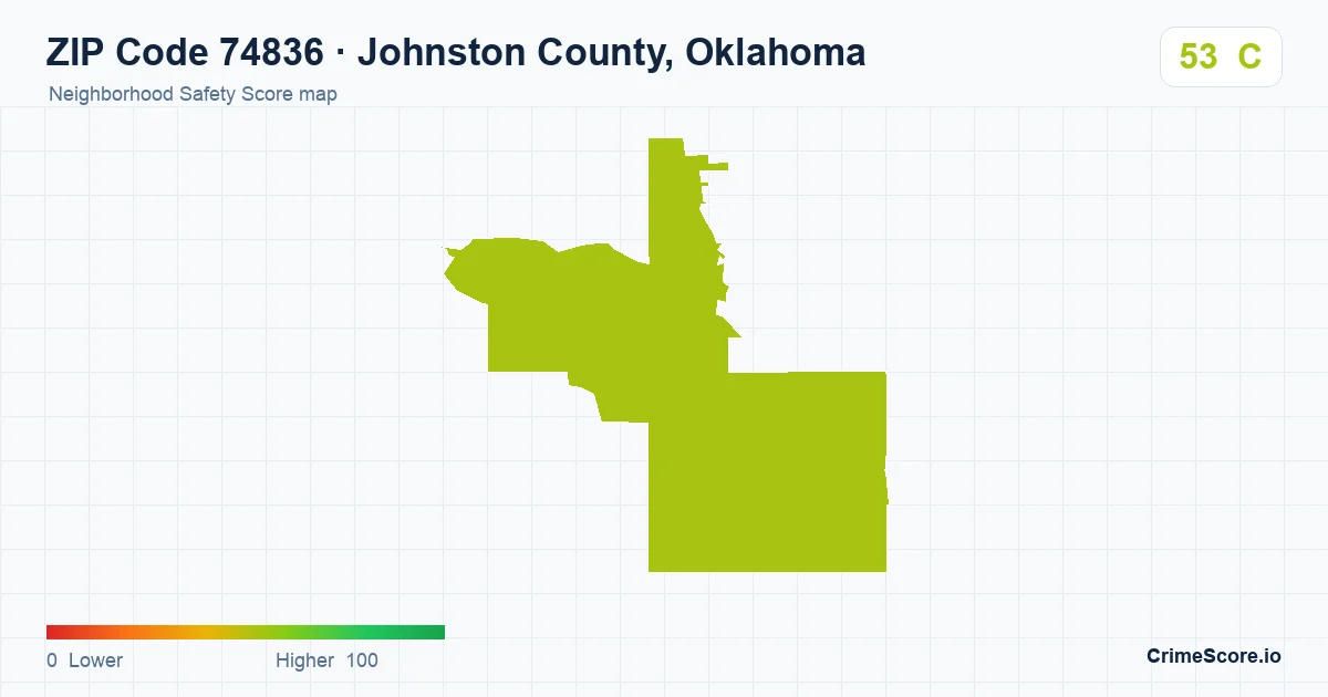 ZIP Code 74836 in Johnston County, Oklahoma neighborhood Safety Score map