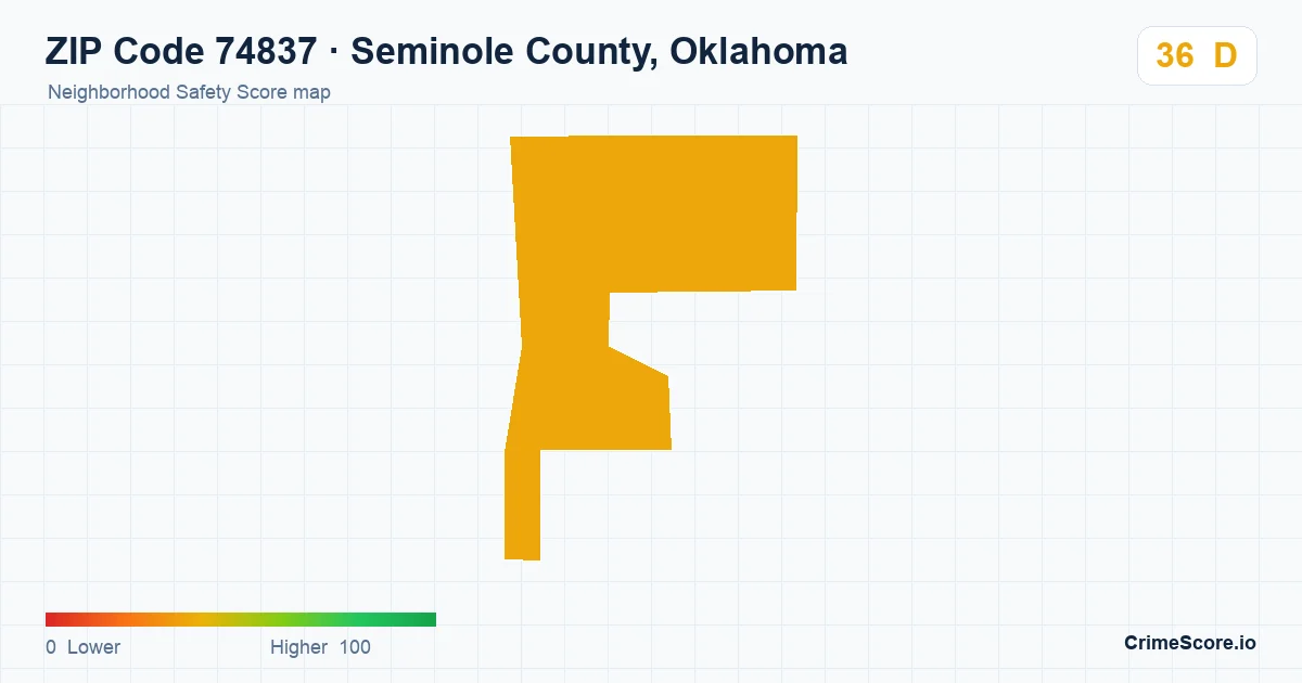 ZIP Code 74837 in Seminole County, Oklahoma neighborhood Safety Score map