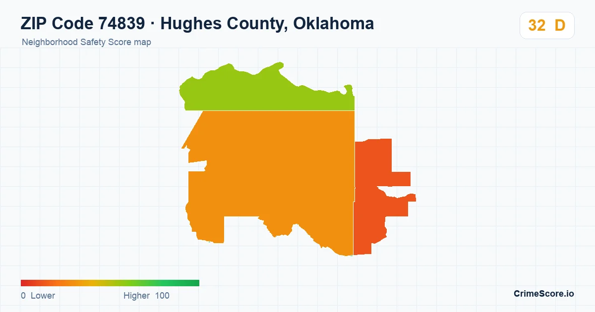 ZIP Code 74839 in Hughes County, Oklahoma neighborhood Safety Score map