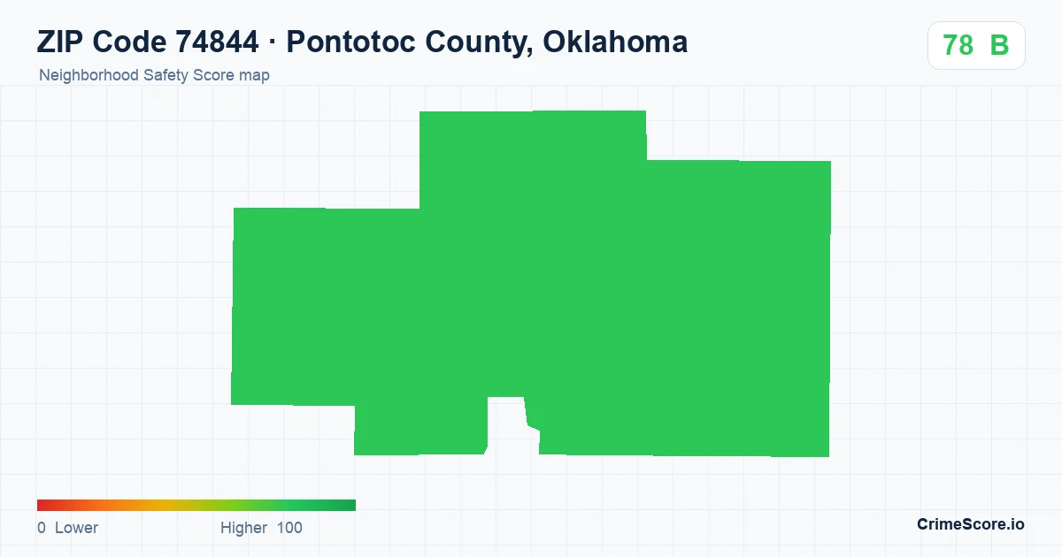 ZIP Code 74844 in Pontotoc County, Oklahoma neighborhood Safety Score map