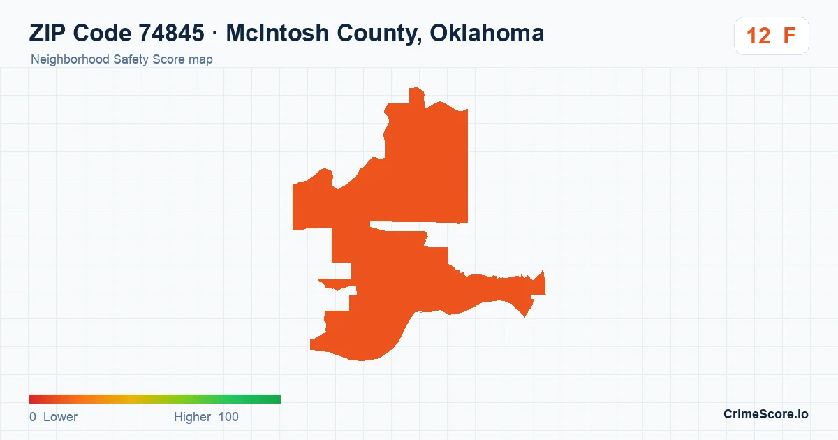 ZIP Code 74845 in McIntosh County, Oklahoma neighborhood Safety Score map