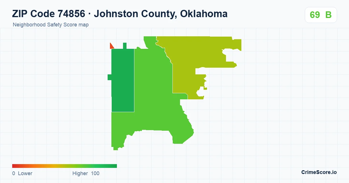 ZIP Code 74856 in Johnston County, Oklahoma neighborhood Safety Score map