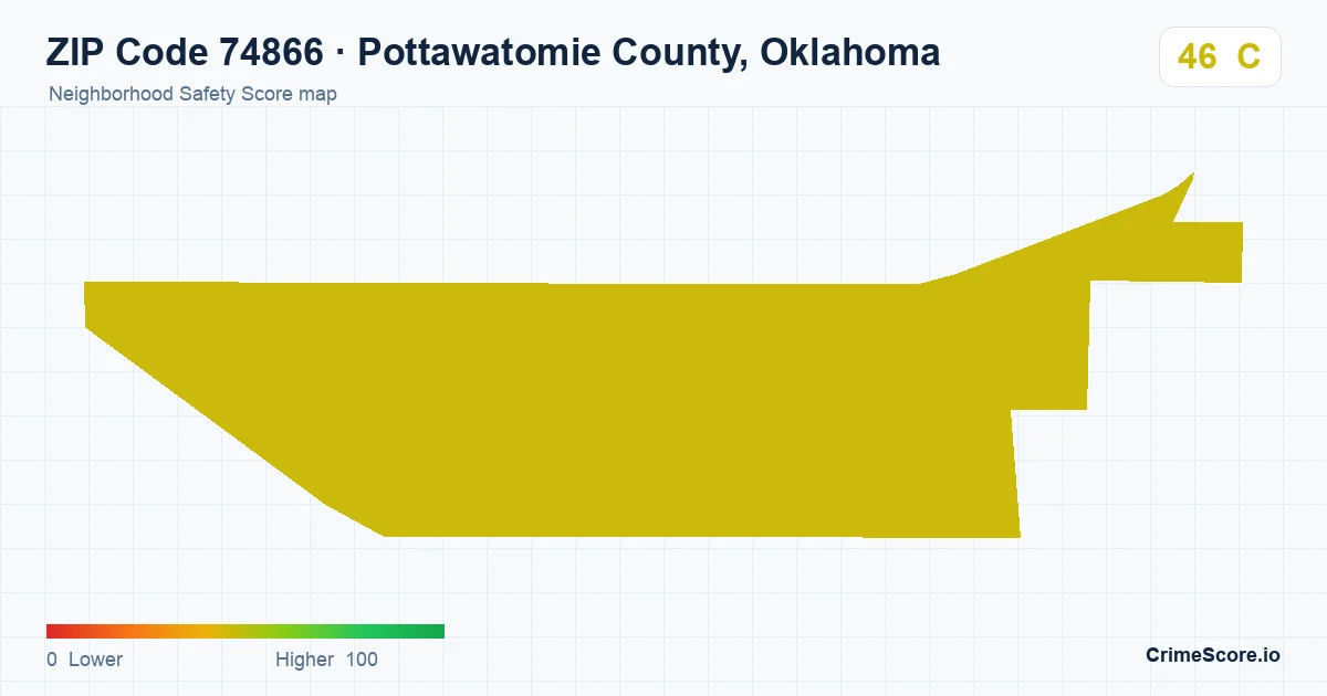 ZIP Code 74866 in Pottawatomie County, Oklahoma neighborhood Safety Score map