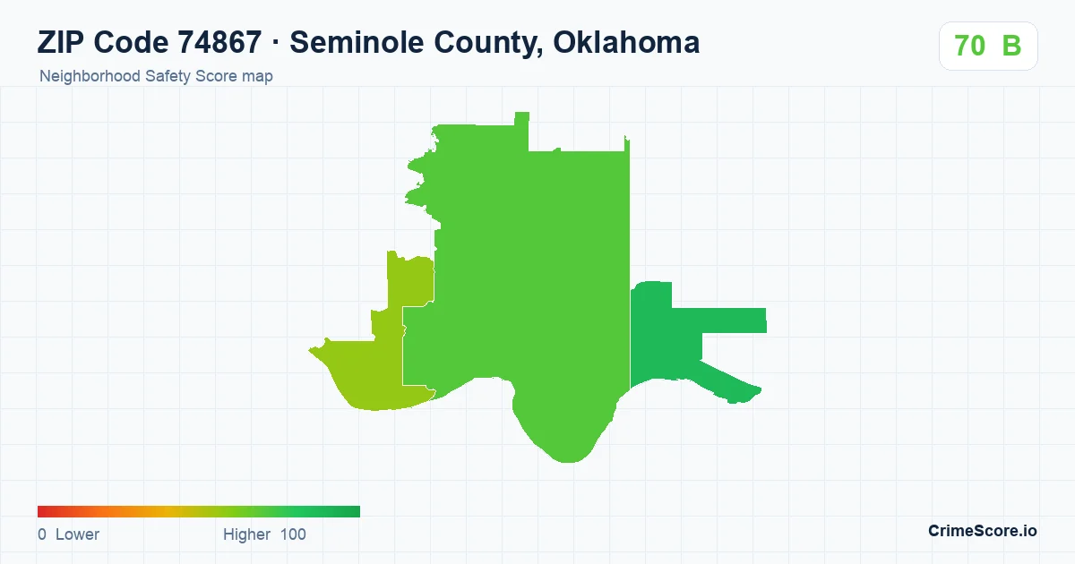ZIP Code 74867 in Seminole County, Oklahoma neighborhood Safety Score map