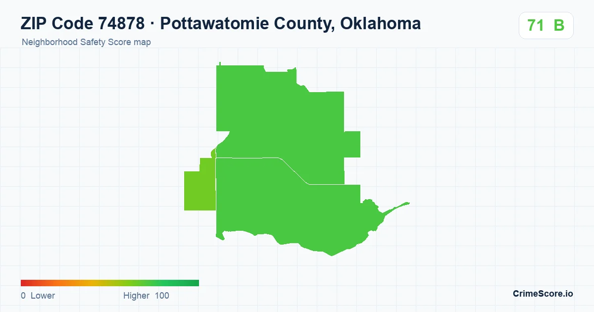 ZIP Code 74878 in Pottawatomie County, Oklahoma neighborhood Safety Score map