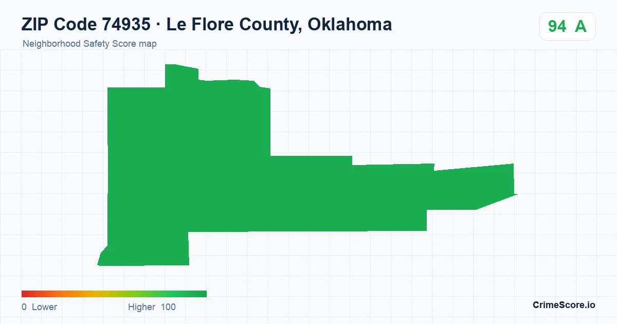 ZIP Code 74935 in Le Flore County, Oklahoma neighborhood Safety Score map