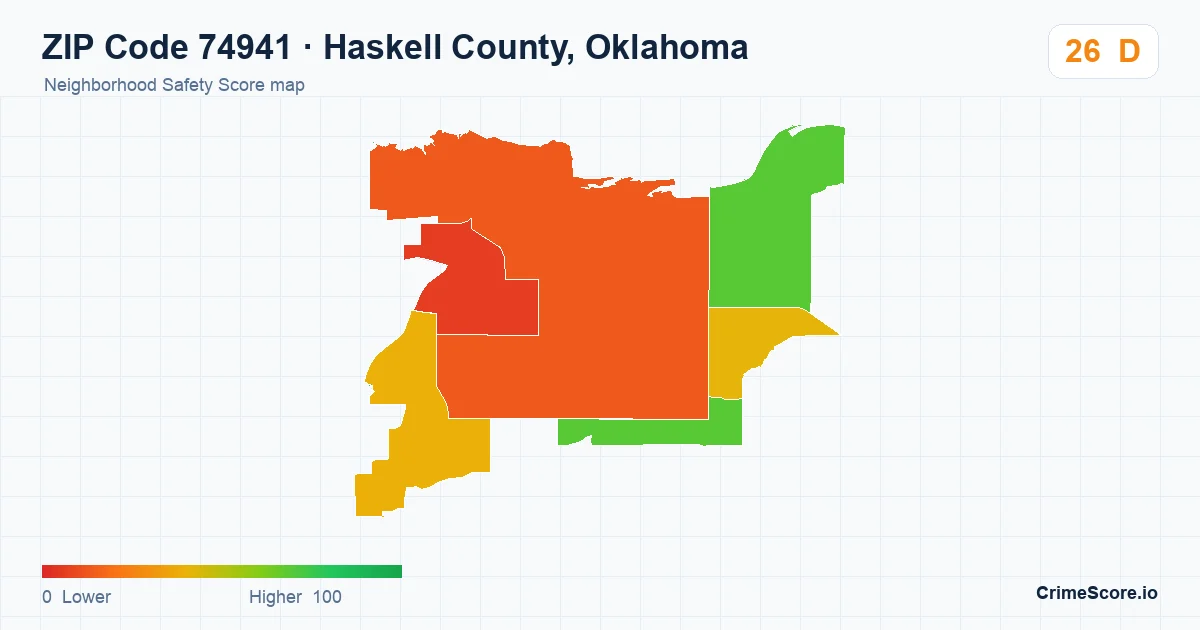 ZIP Code 74941 in Haskell County, Oklahoma neighborhood Safety Score map