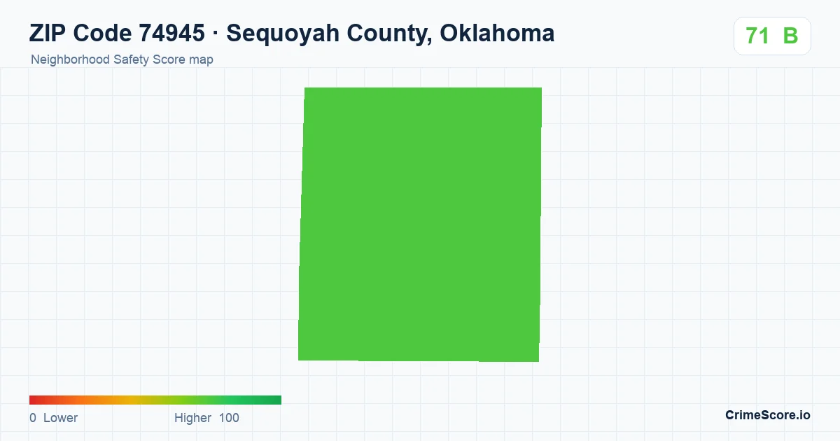 ZIP Code 74945 in Sequoyah County, Oklahoma neighborhood Safety Score map