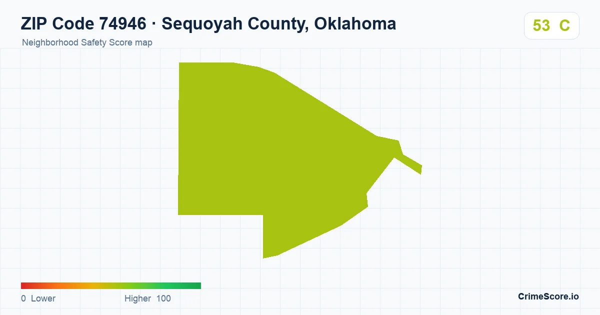 ZIP Code 74946 in Sequoyah County, Oklahoma neighborhood Safety Score map