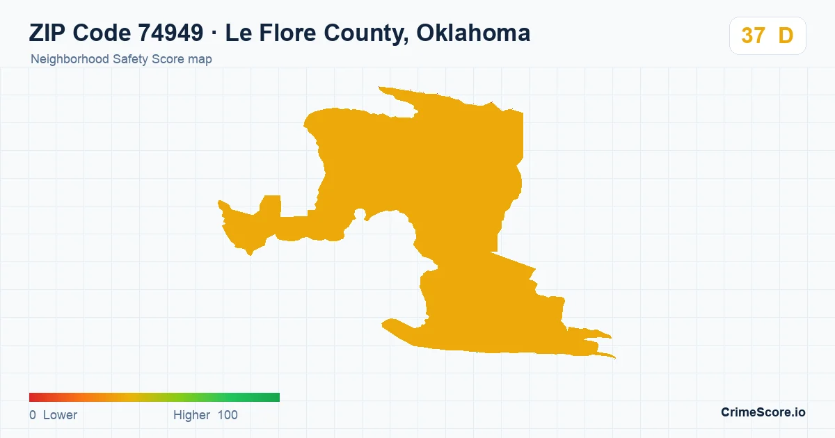 ZIP Code 74949 in Le Flore County, Oklahoma neighborhood Safety Score map