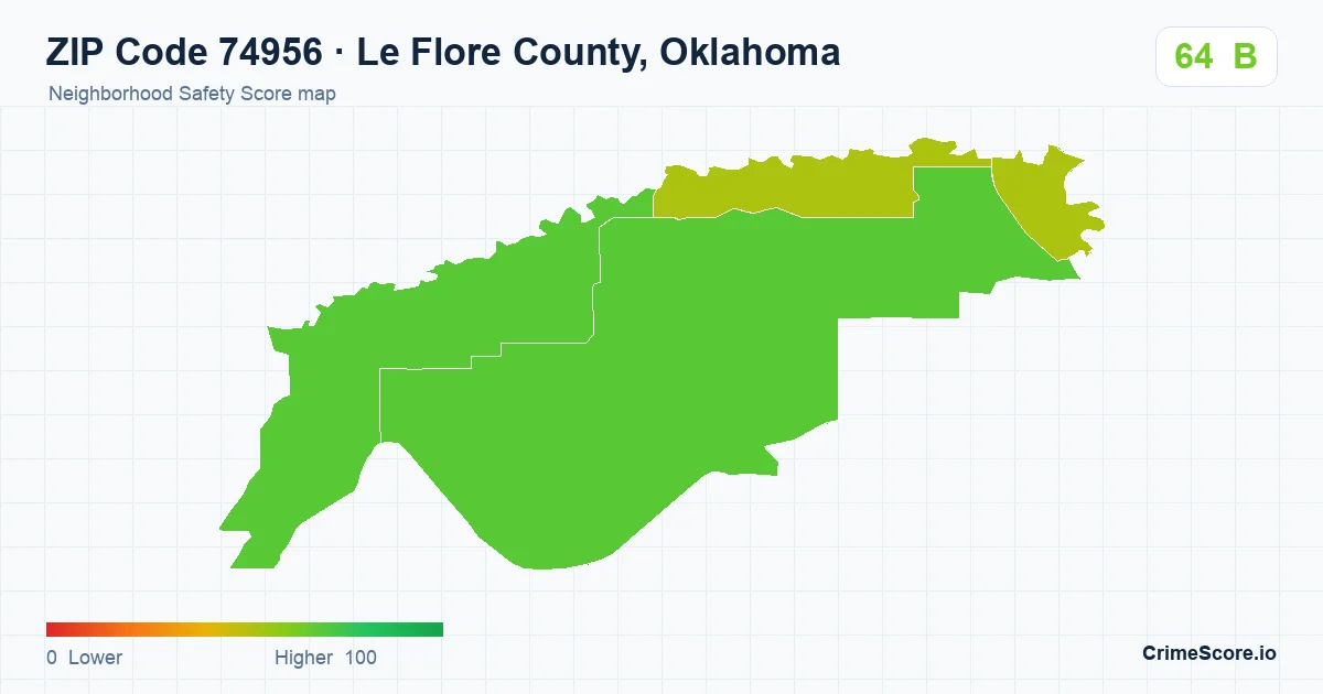 ZIP Code 74956 in Le Flore County, Oklahoma neighborhood Safety Score map