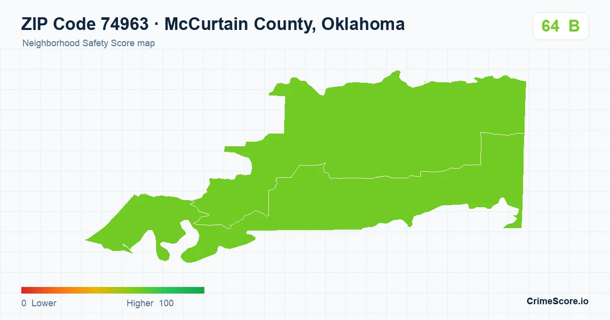 ZIP Code 74963 in McCurtain County, Oklahoma neighborhood Safety Score map