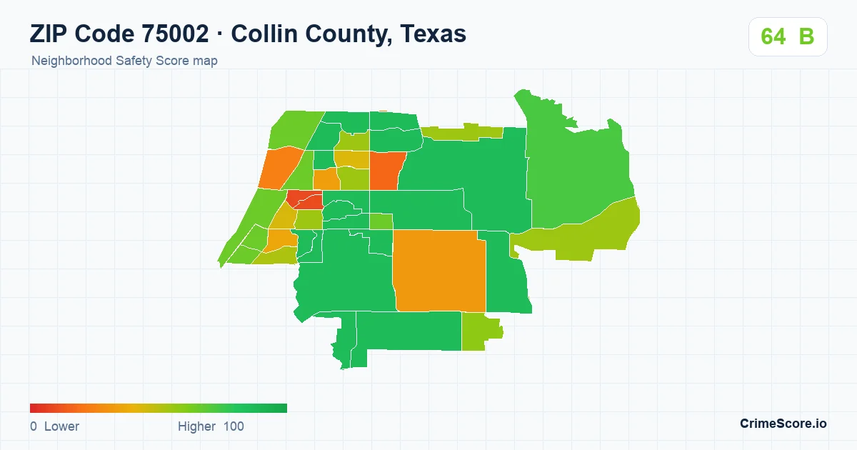 ZIP Code 75002 in Collin County, Texas neighborhood Safety Score map
