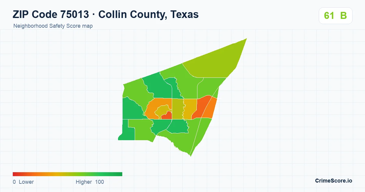 ZIP Code 75013 in Collin County, Texas neighborhood Safety Score map