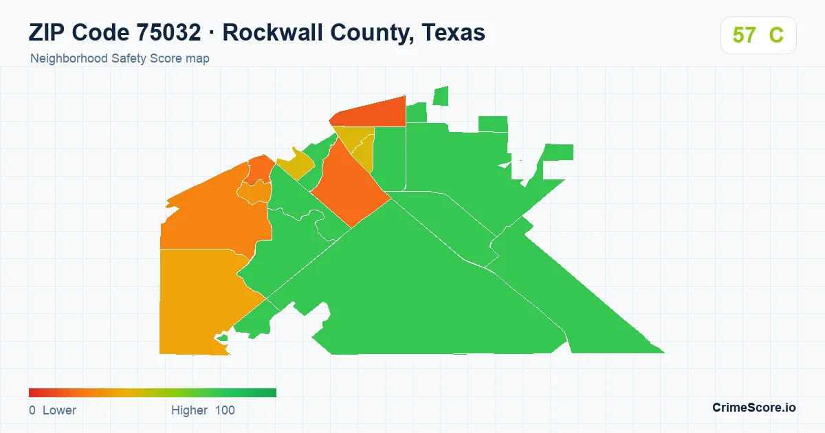 ZIP Code 75032 in Rockwall County, Texas neighborhood Safety Score map