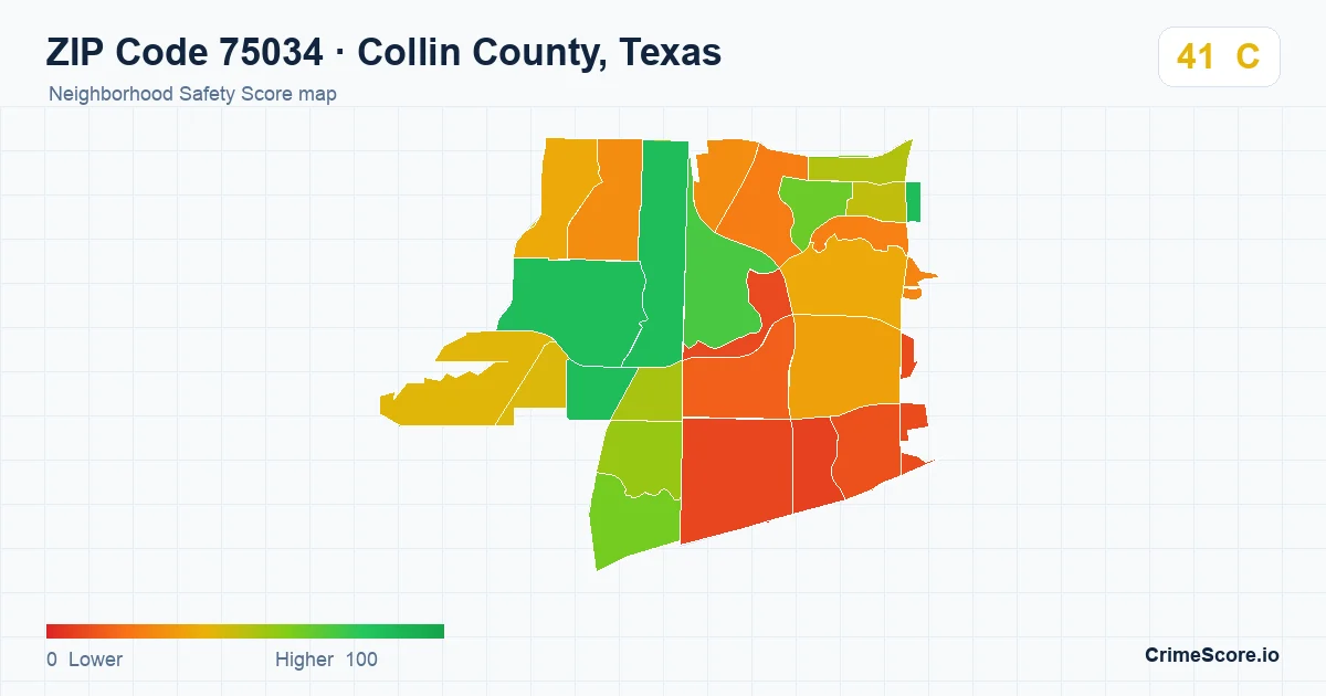 ZIP Code 75034 in Collin County, Texas neighborhood Safety Score map