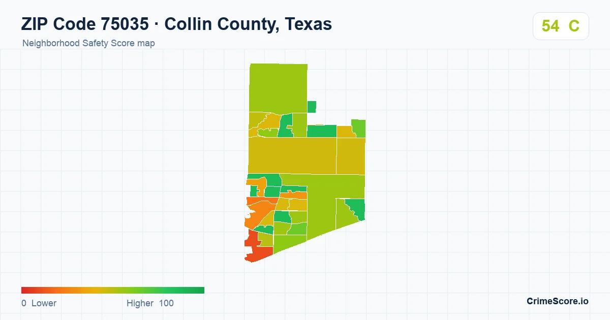 ZIP Code 75035 in Collin County, Texas neighborhood Safety Score map