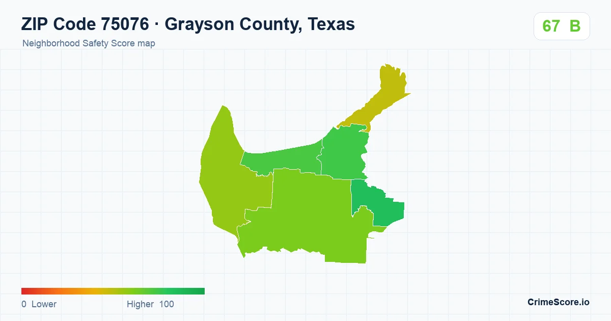 ZIP Code 75076 in Grayson County, Texas neighborhood Safety Score map