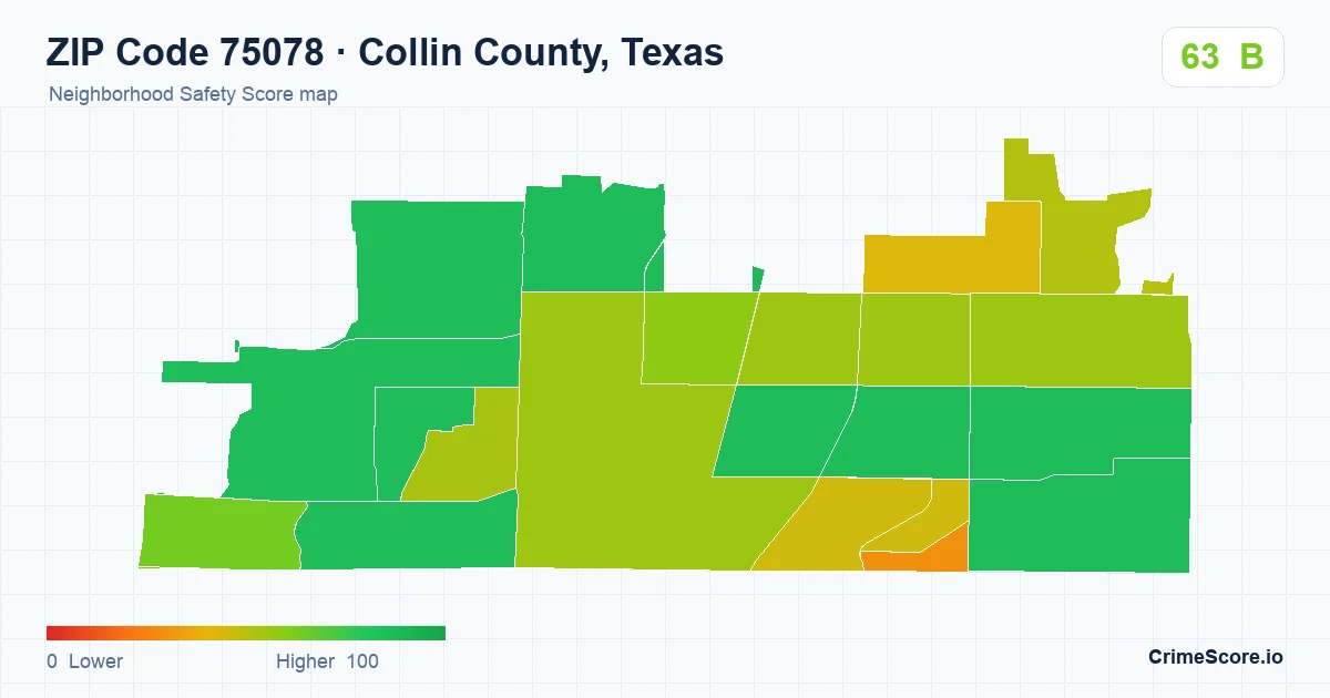 ZIP Code 75078 in Collin County, Texas neighborhood Safety Score map