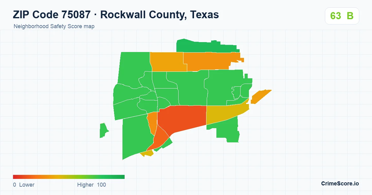 ZIP Code 75087 in Rockwall County, Texas neighborhood Safety Score map