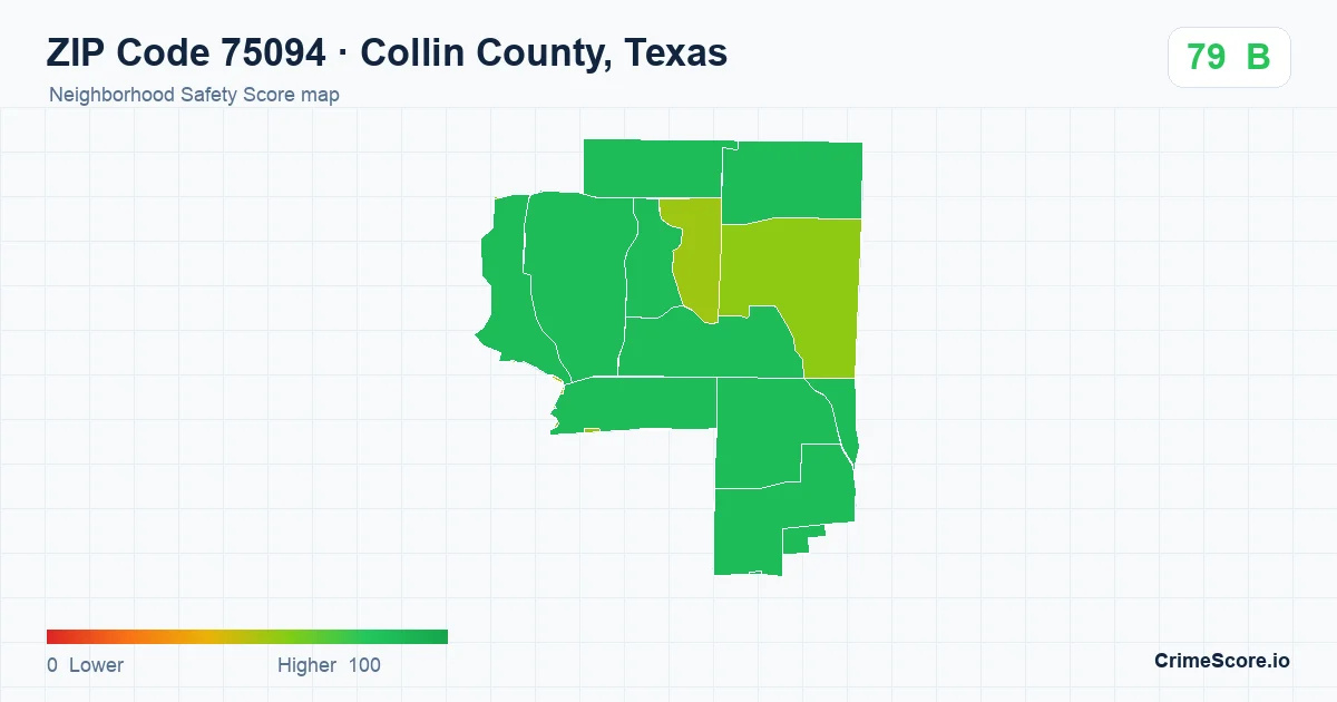 ZIP Code 75094 in Collin County, Texas neighborhood Safety Score map