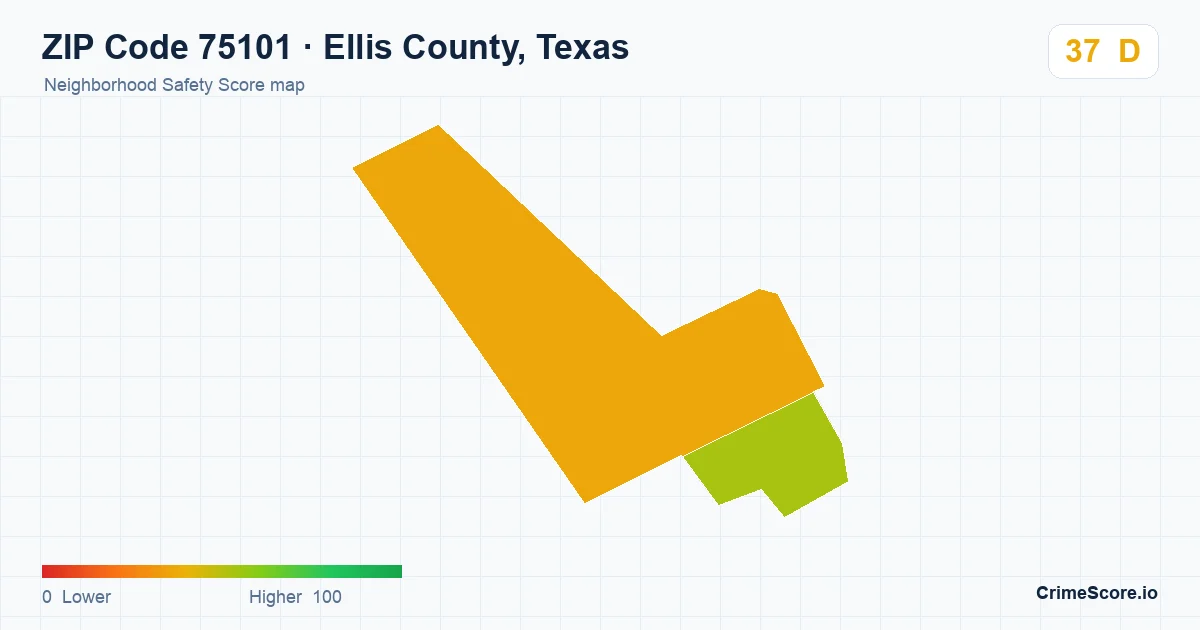 ZIP Code 75101 in Ellis County, Texas neighborhood Safety Score map