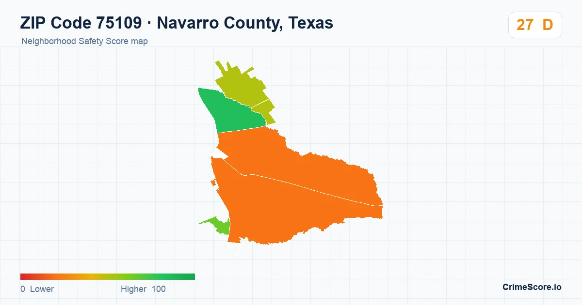 ZIP Code 75109 in Navarro County, Texas neighborhood Safety Score map