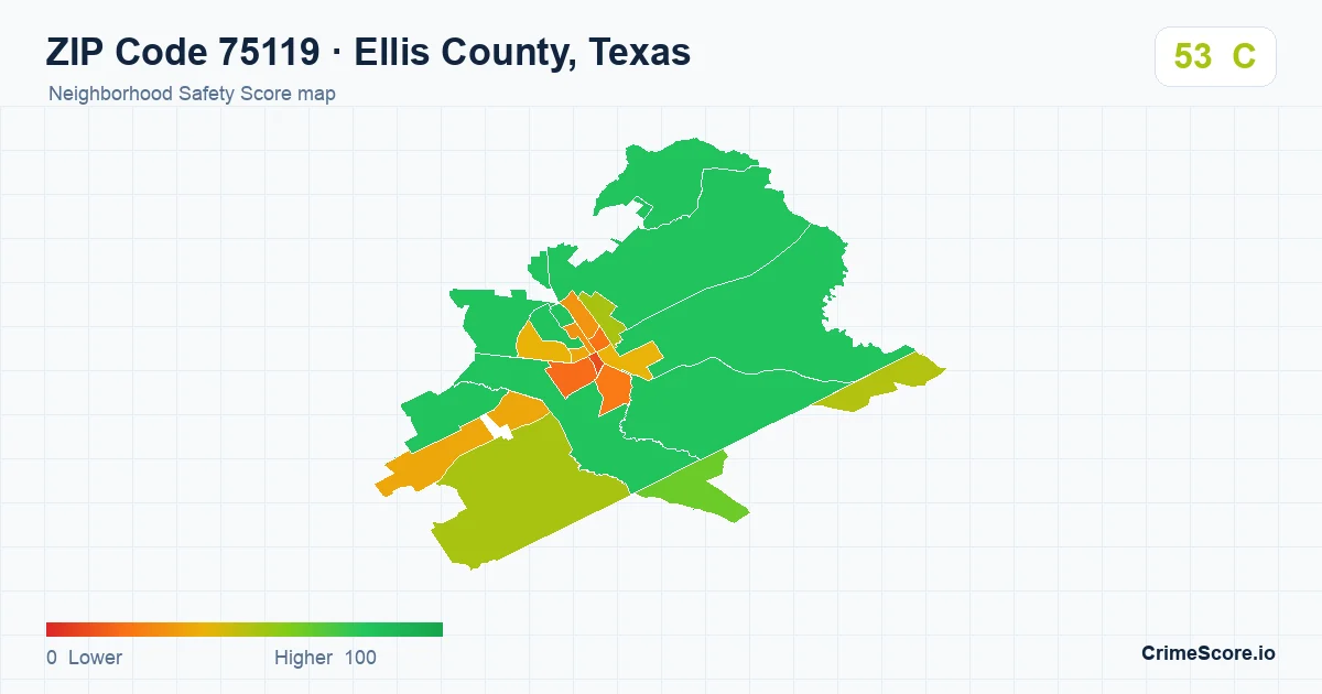 ZIP Code 75119 in Ellis County, Texas neighborhood Safety Score map