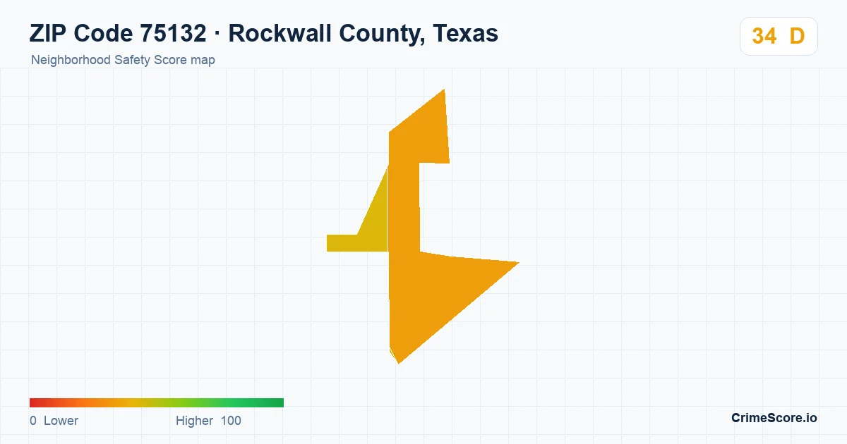 ZIP Code 75132 in Rockwall County, Texas neighborhood Safety Score map
