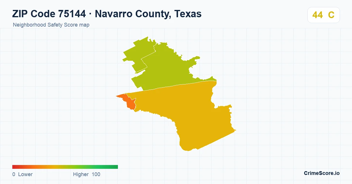 ZIP Code 75144 in Navarro County, Texas neighborhood Safety Score map