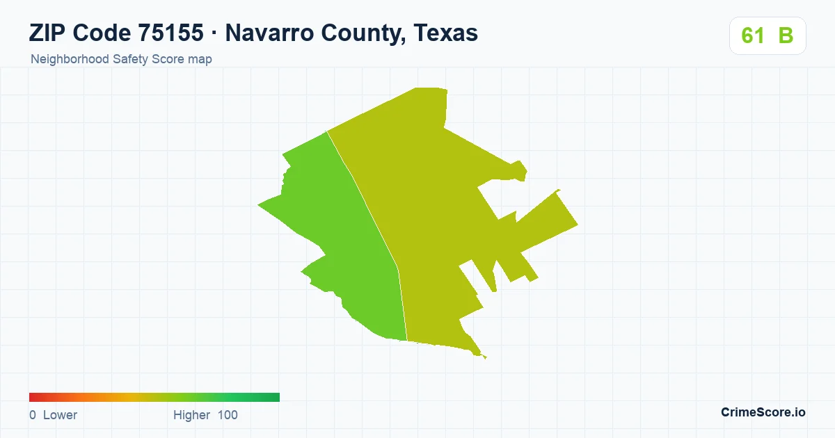 ZIP Code 75155 in Navarro County, Texas neighborhood Safety Score map