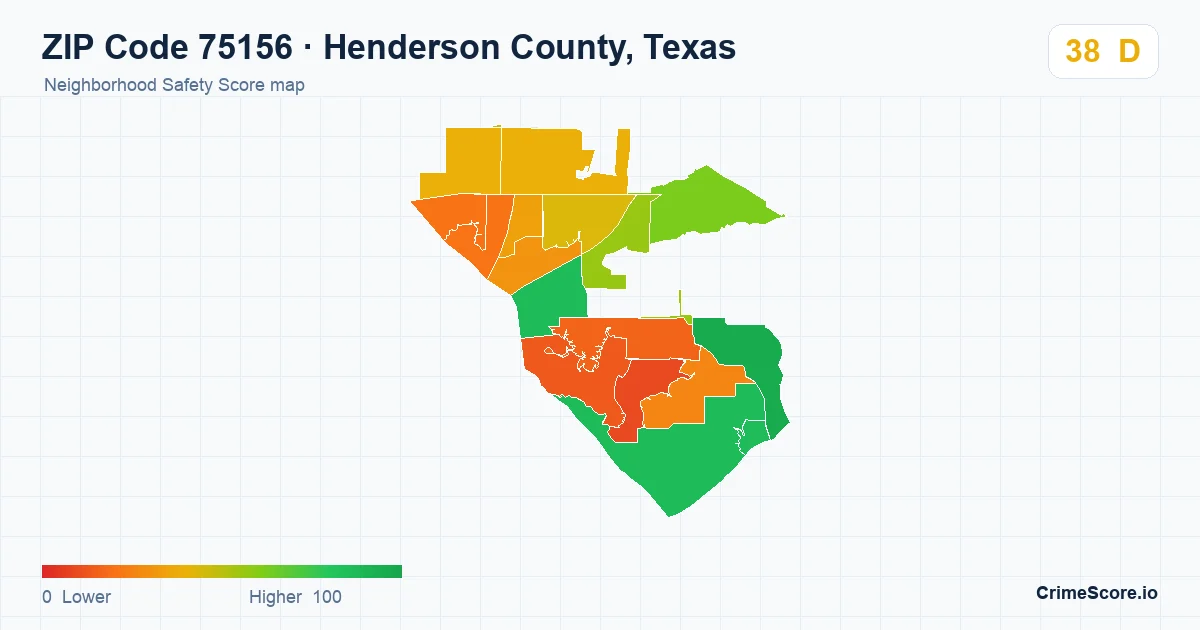 ZIP Code 75156 in Henderson County, Texas neighborhood Safety Score map