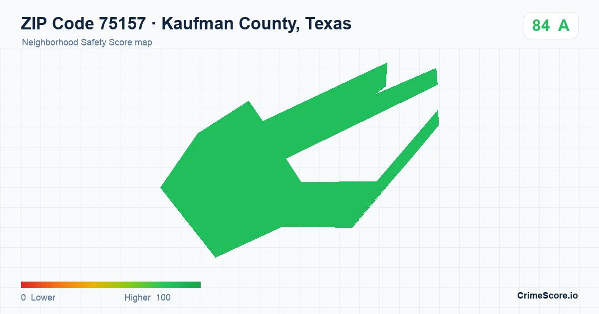 ZIP Code 75157 in Kaufman County, Texas neighborhood Safety Score map