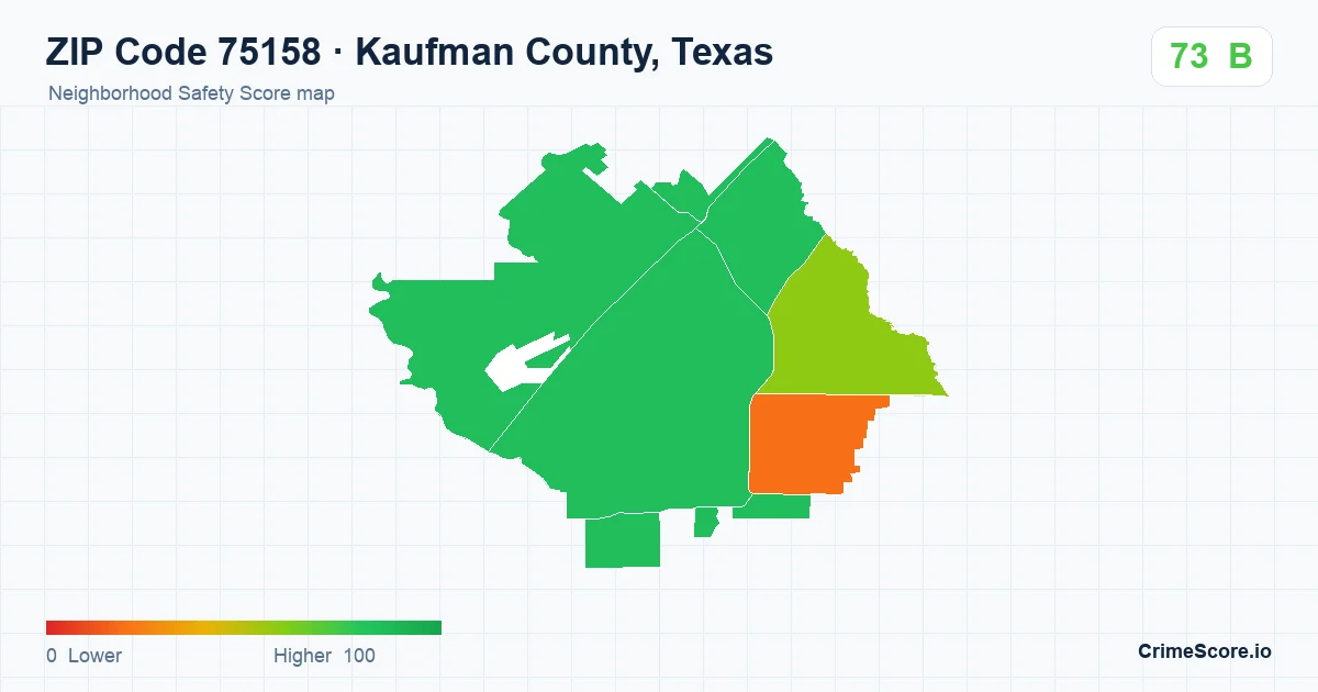 ZIP Code 75158 in Kaufman County, Texas neighborhood Safety Score map