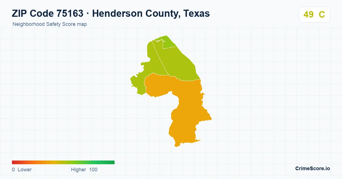 ZIP Code 75163 in Henderson County, Texas neighborhood Safety Score map