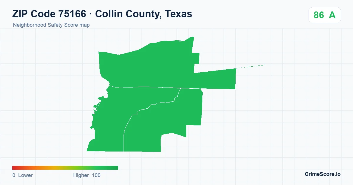 ZIP Code 75166 in Collin County, Texas neighborhood Safety Score map