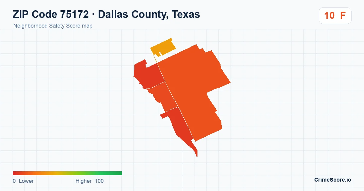 ZIP Code 75172 in Dallas County, Texas neighborhood Safety Score map