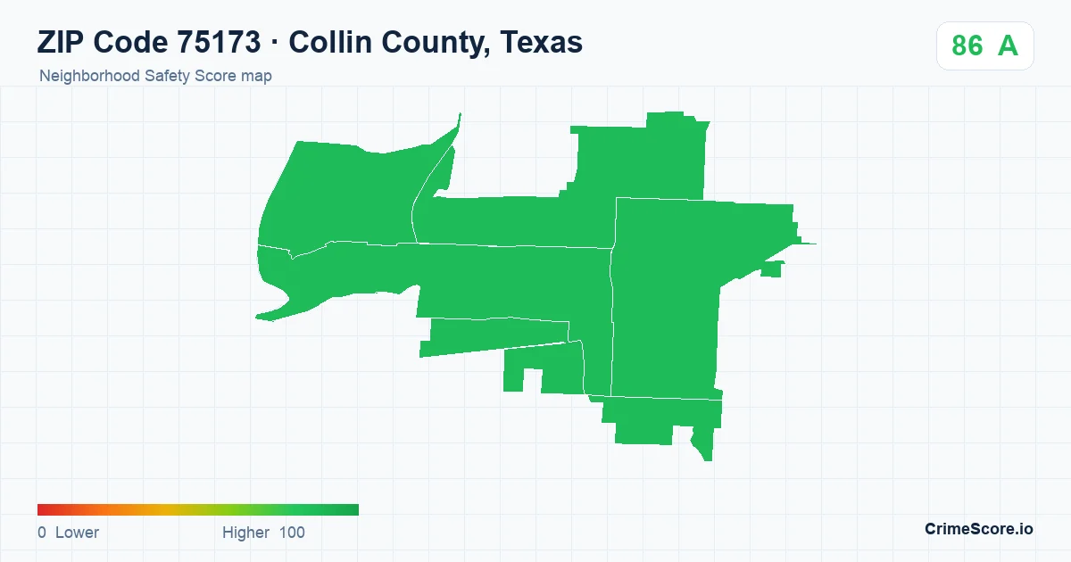 ZIP Code 75173 in Collin County, Texas neighborhood Safety Score map