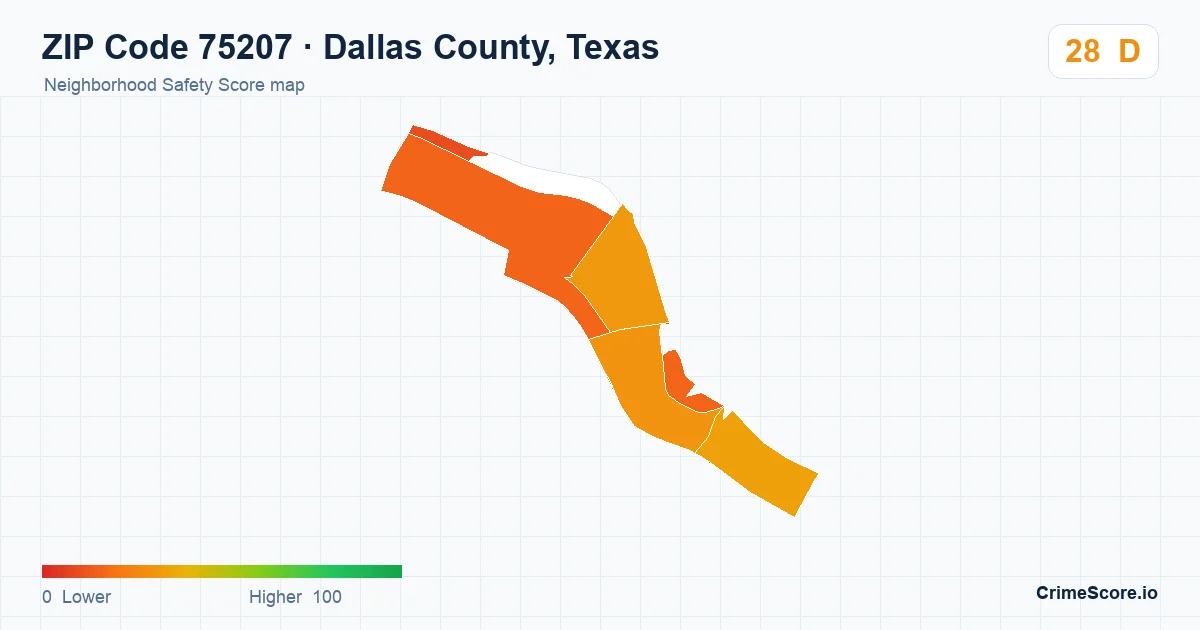 ZIP Code 75207 in Dallas County, Texas neighborhood Safety Score map