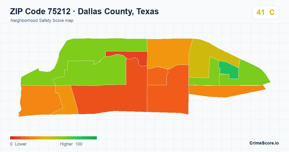 ZIP Code 75212 in Dallas County, Texas neighborhood Safety Score map